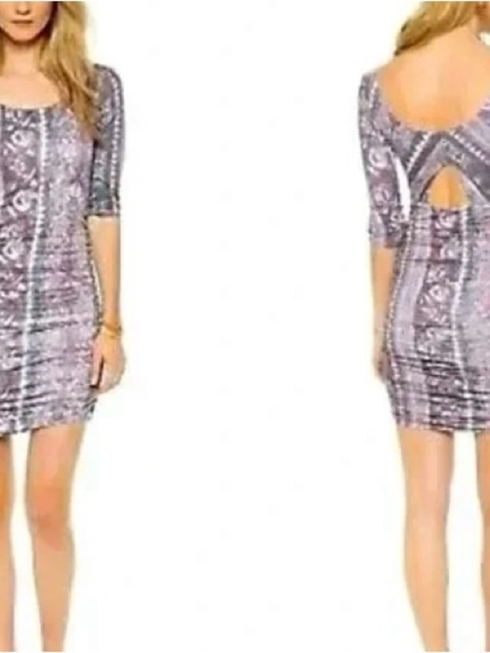 Free People Size Small Women's Purple Patterned Short Sleeve Bodycon Dress